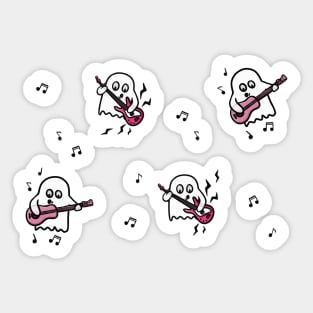 Cute cartoon ghosts playing pink guitars funny silly pattern digital illustration Sticker